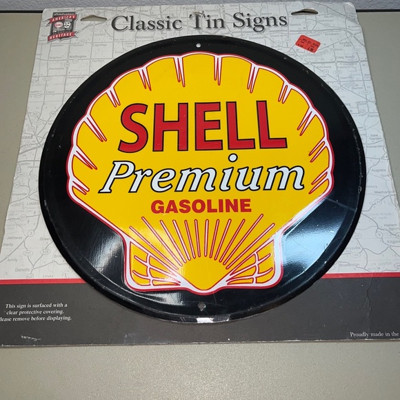 Shell Premium Gasoline Vtg Design Circle Sign New W/original Display Cardboard - Picture 2 of 9